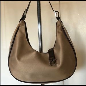 CAROLINA HERRERA CARAMEL SATIN TONE TASSEL HOBOBAG